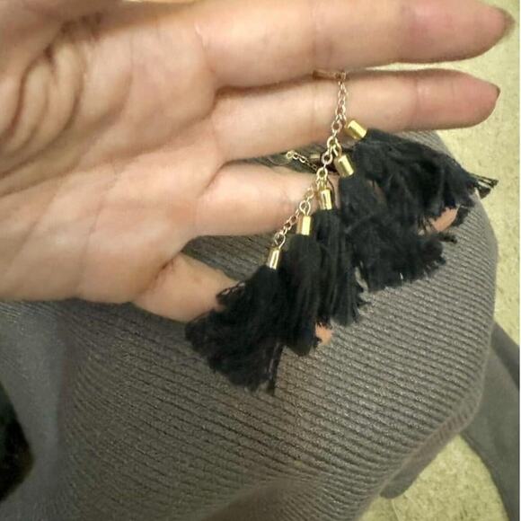 Ettika Black Fringe Dangle Earrings 18K Gold Plated, Nickel Free, Pierced Ears - Picture 5 of 5